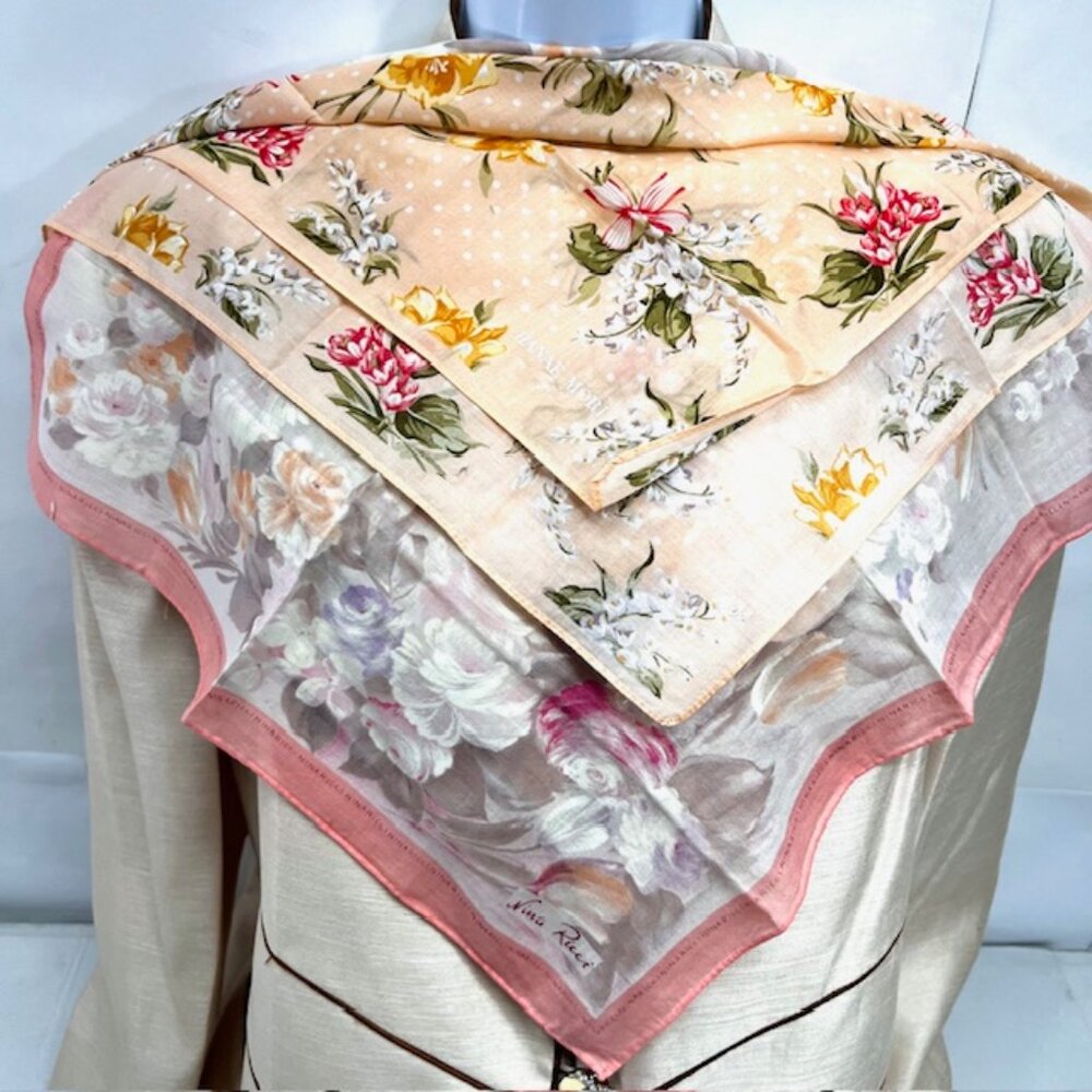 Set of 2  MiniScarf/Handker cotton Rina Ricci & Hanaae Mori Peach Floral ( 42)